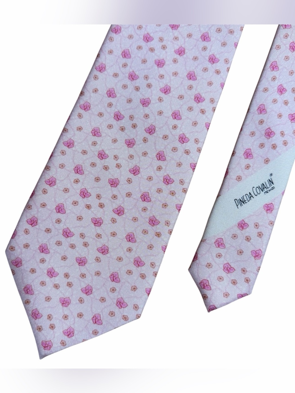 Pineda Covalin Edicion Especial Soft Baby Pink Floral Luxury Silk Necktie 57” - Picture 2 of 5